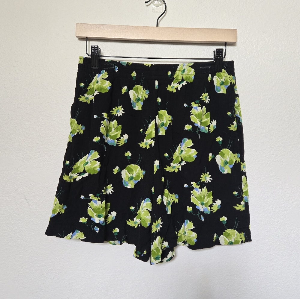 90s Carole Little Floral Flowy Black Shorts